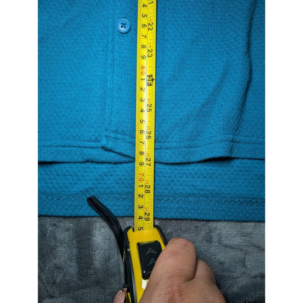 Original Use Camp Collar Shirt Cotton Blend Mens Medium Teal Blue Waffle Knit